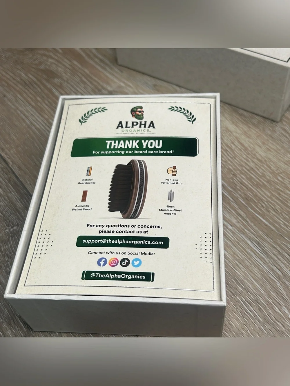 Alpha Organics Premium Beard Brush | Natural Boar Bristle & Walnut Wood NIB